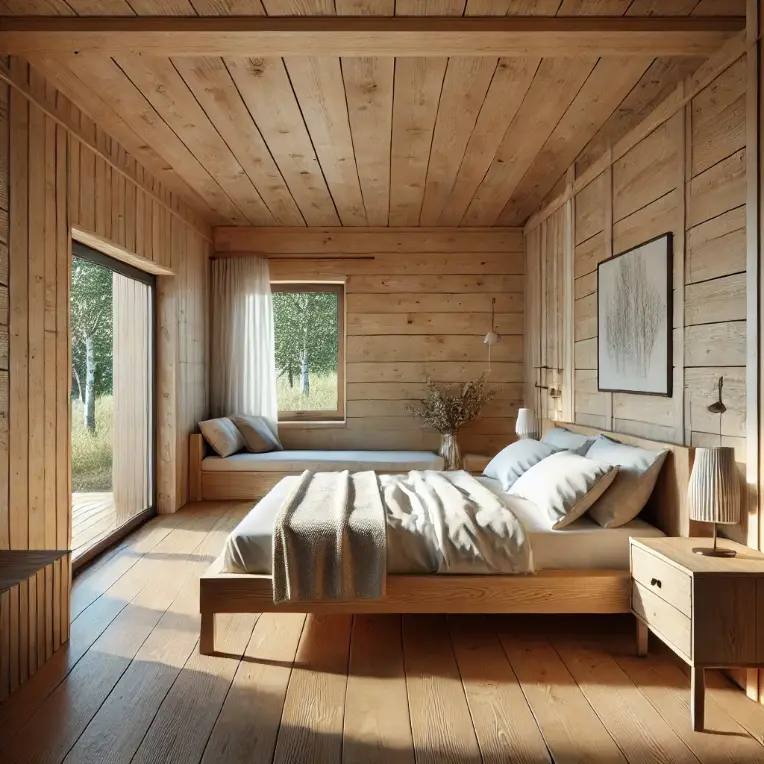 dormitorio casa prefabricada de madera 100m2