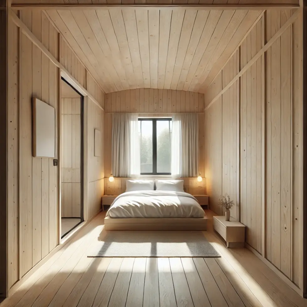 dormitorio casa prefabricada de madera 20m2