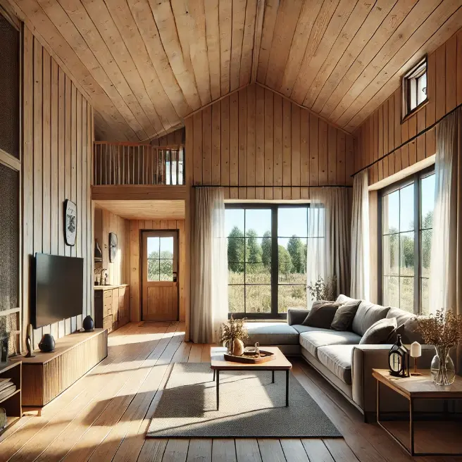 salon casa prefabricada de madera 100m2